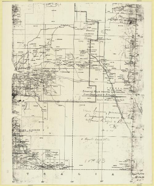 [Southwestern Northern Territory] shewing route travelled by F. Hamilton from Queensland to Arltunga [copied from Hamilton's plan] [cartographic material] / registed and filed F.X. Walker 21.5.15