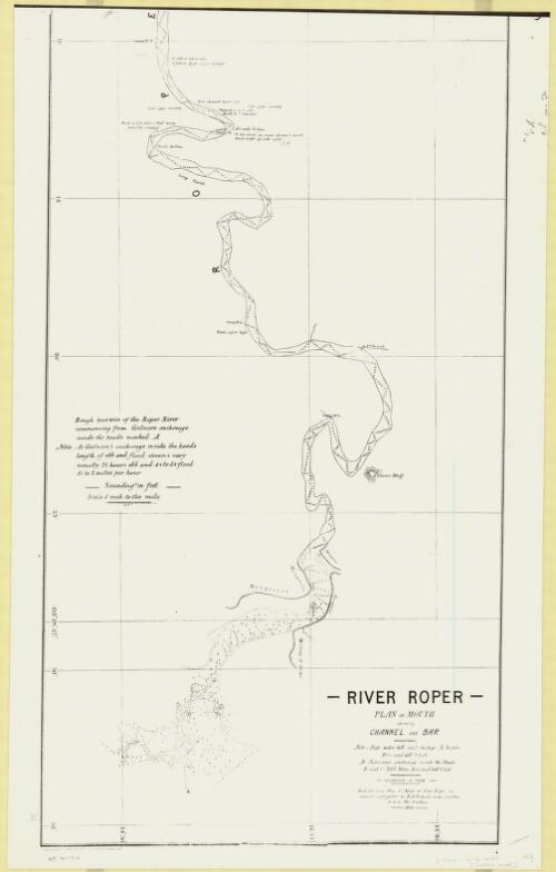 River Roper, plan of mouth showing channel and bar [cartographic material] : reduced from plan of mouth of River Roper / as surveyed and plotted by H.D. Packard under direction of G