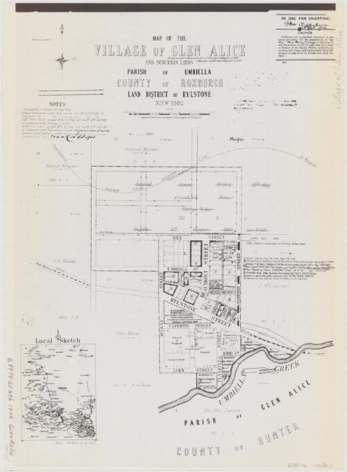 Map of the village of Glen Alice and suburban lands [cartographic material] : Parish of Umbiella, County of Roxburgh, Land District of Rylstone, N.S.W 1902 / compiled, drawn and printed at the Department of Lands