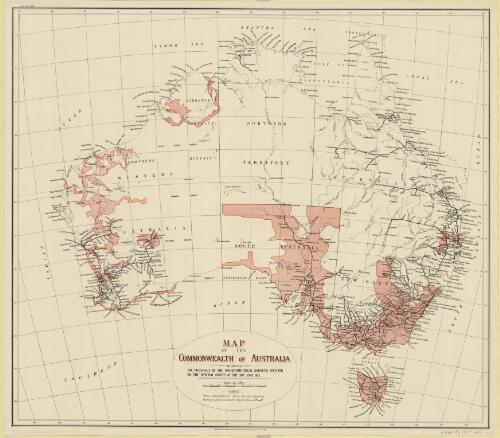 Map of the Commonwealth of Australia showing the progress of the trigonometrical surveys affected by the several states at the 30th June 1912 [cartographic material] / Compiled, drawn & printed at the Department of Lands, Sydney, N.S.W