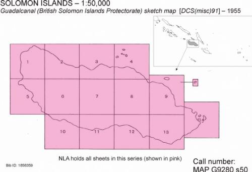 Guadalcanal (British Solomon Islands Protectorate) sketch map [cartographic material] : compiled and drawn by the Directorate of Colonial Surveys from an uncontrolled mosaic