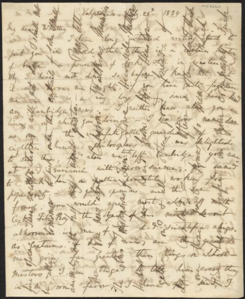 Letter [manuscript] : Valparaiso, to Charles Whitley, College, Durham, 1834 July 23