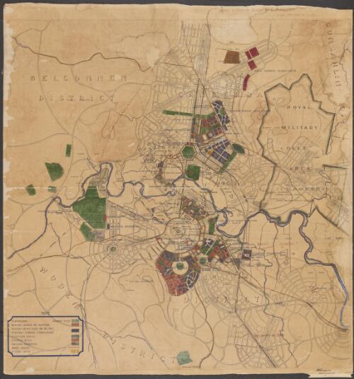 [Canberra plan of city and environs] [cartographic material] : [with plantations, blocks leased by auction, blocks being built on by the Federal Capital Commission, etc.] / from the design by W.B. Griffin ; J.T.H. Goodwin, Commonwealth Surveyor General