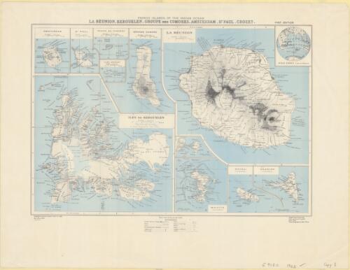 French Islands of the Indian Ocean [cartographic material] : La Reunion, Kerguelen, Groupe des Comores, Amsterdam, St. Paul, Crozet