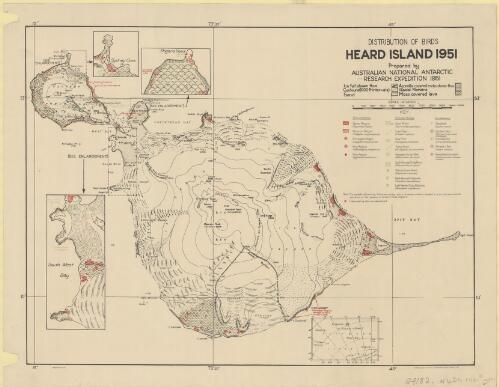 Heard Island 1951, distribution of birds [cartographic material] / produced by Australian National Antarctic Research Expedition 1951