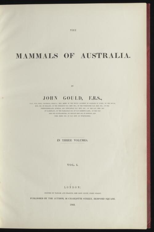 The mammals of Australia / by John Gould