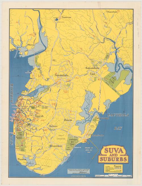 Suva and suburbs [cartographic material] / compiled and drawn at the Department of Lands, Mines and Surveys ; cartography by Aubrey V. Guy