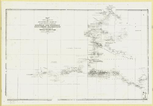Map of route travelled and discoveries made by South Australian Government Central and Western Exploring Expedition under command of William Christie Gosse [cartographic material] : showing natural features and description of country [with mining leases added] / drawn by Edwin S. Berry