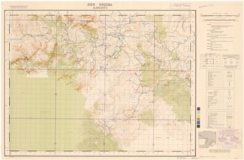 Kainantu [cartographic material] / survey, 3 Fd. Svy. Coy. (AIF), Aust. Svy. Corps, Mar. 44 ; compilation & detail, 3 Fd. Svy. Coy. (AIF), Aust. Svy. Corps, Sep. 44 with aid of air photos ; drawing, 3 Fd. Svy. Coy. (AIF) & LHQ Cartographic Coy., Aust. Svy. Corps., Oct. 44 ; reproduction, LHQ Cartographic Coy., Aust. Svy. Corps., May 45