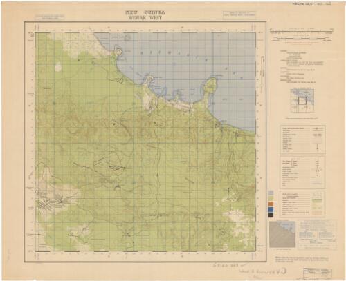Wewak west [cartographic material] / compilation & detail, LHQ Cartographic Coy., Aust. Svy. Corps. from Yarabos, Wewak, Moem, Paparam, Paliama and Kumbugora 1:25,000 printed copies ; drawing, LHQ Cartographic Coy., Aust. Svy. Corps. May 45 ; reproduction, LHQ Cartographic Coy., Aust. Svy. Corps. May 45