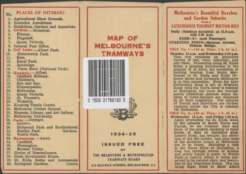 Melbourne tramways [cartographic material]  / issued free by the Melbourne & Metropolitan Tramways Board