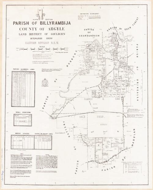 Parish of Billyrambija, County of Argyle [cartographic material] : Land District of Goulburn, Mulwaree Shire, Eastern Division N.S.W. / compiled, drawn & printed at the Department of Lands, Sydney, N.S.W