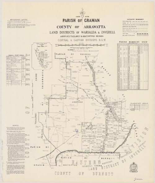 Parish of Graman, County of Arrawatta [cartographic material] : Land Districts of Warialda & Inverell, Ashford, Yallaroi & MacIntyre Shires, Central & Eastern Division N.S.W. / compiled, drawn and printed at the Department of Lands, Sydney N.S.W