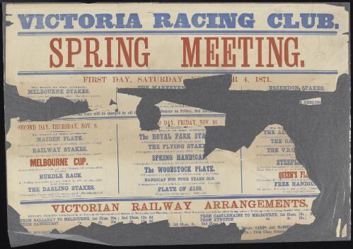 Victoria Racing Club Spring Meeting : first day Saturday [Novembe]r 4, 1871