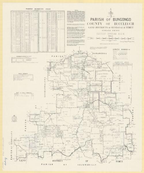 Parish of Bungongo, County of Buccleuch [cartographic material] : Land Districts of Gundagai & Tumut, Gundagai Shire, Eastern Division N.S.W. / compiled, drawn and printed at the Department of Lands, Sydney, N.S.W