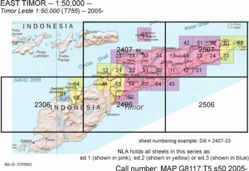 Timor Leste 1:50,000 [cartographic material] : [topographic map] / produced with the assistance of the Department of Defence, Australia