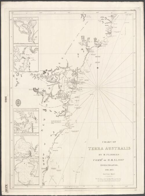 Chart of Terra Australis. sheet 1, East coast [cartographic material] / by M. Flinders, Commr. of H.M. Sloop Investigator, 1798-1803
