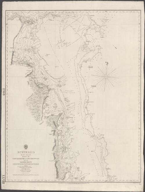 Australia, East Coast. Sheet XX, Cape Sidmouth to Cape Grenville and the Barrier Reefs [cartographic material] / surveyed by Captn. F. Blackwood, Lieut. C.B. Yule, Mr. F.I. Evans, Master, M.D. Aird, Mate, H.M.S. Fly and Captain Owen Stanley, Lieuts. C.B. Yule, J. Dayman, H.G. Simpson & Mr. Obree, Master's Assistant, H.M.S. Rattlesnake, 1843-48 ; engraved by J. & C. Walker