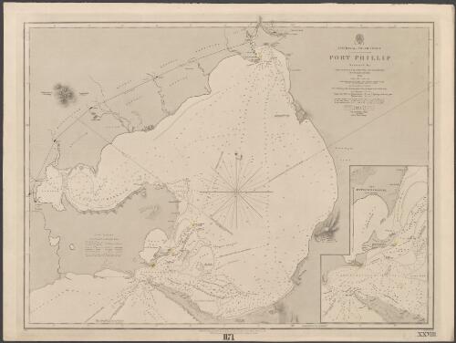 Australia, South Coast, Port Phillip [cartographic material] / surveyed by Lieutenants T.M. Symonds and H.R. Henry of H.M.S. Rattlesnake, 1836 ; with additions by Commander J.C. Wickham and Captain Stokes in 1842 and Mr. C.J. Polkinghorne, Mastr. R.N. in 1856 ; J. & C. Walker, sculpt