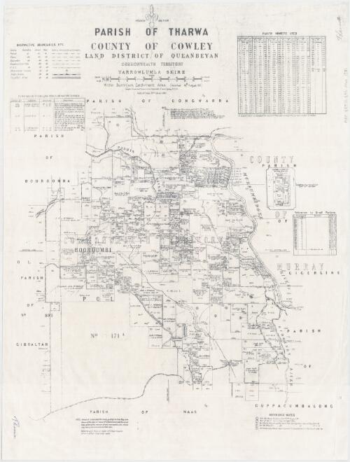 Parish of Tharwa, County of Cowley [cartographic material] : Land District of Queanbeyan, Yarrowlumla Shire, Commonwealth Territory / compiled, drawn and printed at the Dept. of Lands, Sydney N.S.W