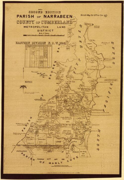 Parish of Narrabeen, County of Cumberland [cartographic material] : Metropolitan Land District, Eastern Division N.S.W. / [Dept. of Lands]