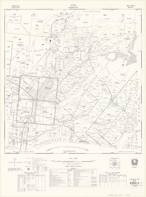 Queensland 1:25 000 series cadastral map. 8358 1 A, Ayr [cartographic material] / drawn and published at the Survey Office