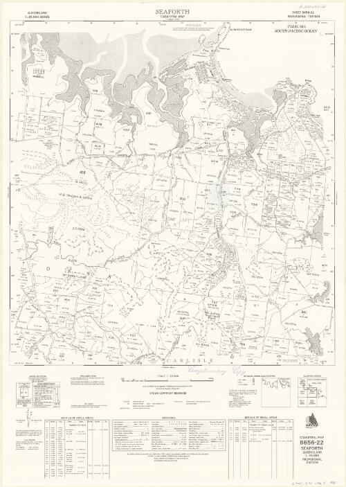 Queensland 1:25 000 series cadastral map. 8656-22, Seaforth [cartographic material] / Drawn and published by the Department of Mapping and Surveying, Brisbane