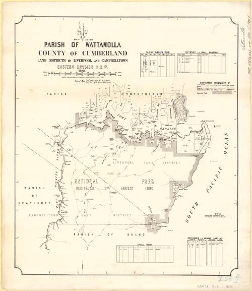 Parish of Wattamolla, County of Cumberland [cartographic material] : Land Districts of Liverpool and Campbelltown, Eastern Division N.S.W. / compiled, drawn and printed at the Department of Lands, Sydney N.S.W