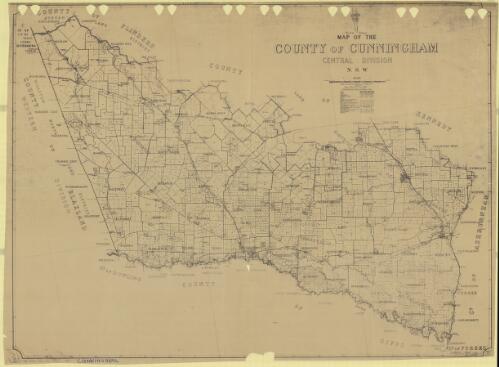 Map of the County of Cunningham [cartographic material] : Central Division, N.S.W. / compiled, drawn and printed at the Department of Lands