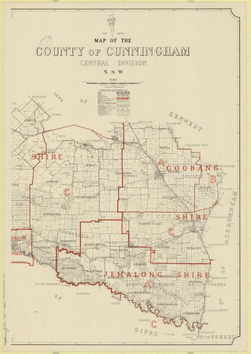 Map of the County of Cunningham [cartographic material] : Central Division, N.S.W. / compiled, drawn & printed at the Department of Lands
