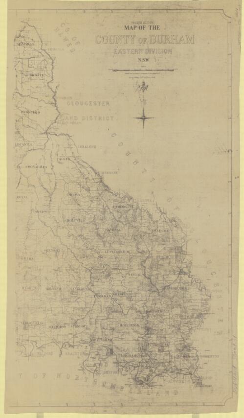 Map of the County of Durham [cartographic material] : Eastern Division, N.S.W. / compiled, drawn and printed at the Department of Lands, Sydney N.S.W