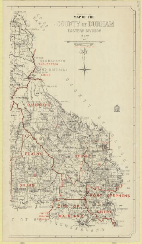 Map of the County of Durham [cartographic material] : Eastern Division, N.S.W. / compiled, drawn and printed at the Department of Lands, Sydney N.S.W