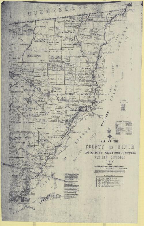 Map of the County of Finch [cartographic material] : Land Districts of Walgett North & Brewarrina, Western Division, N.S.W. / compiled, drawn and printed at the Department of Lands, Sydney N.S.W