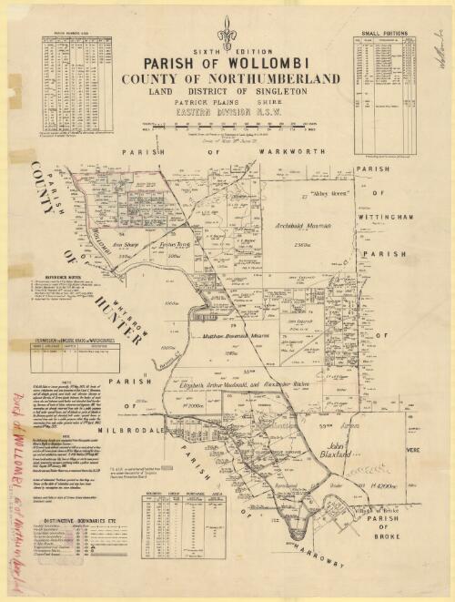 Parish of Wollombi, County of Northumberland [cartographic material] : Land District of Singleton, Patrick Plains Shire, Eastern Division N.S.W. / compiled, drawn and printed at the Department of Lands, Sydney N.S.W