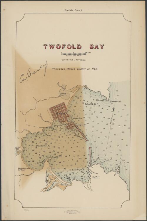 Twofold Bay [cartographic material] : proposed works shown in red