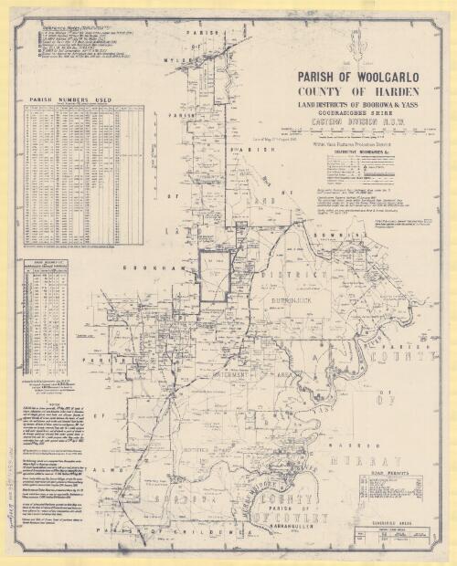 Parish of Woolgarlo, County of Harden [cartographic material] : Land Districts of  Boorowa and Yass, Goodradigbee Shire, Eastern Division N.S.W. / compiled, drawn and printed at the Department of Lands, Sydney, N.S.W