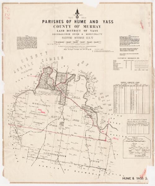 Parishes of Hume and Yass, County of Murray [cartographic material] : Land District of Yass, Goodradigbee Shire & Municipality, Eastern Division N.S.W. / compiled, drawn and printed at the Department of Lands, Sydney, N.S.W. 1927