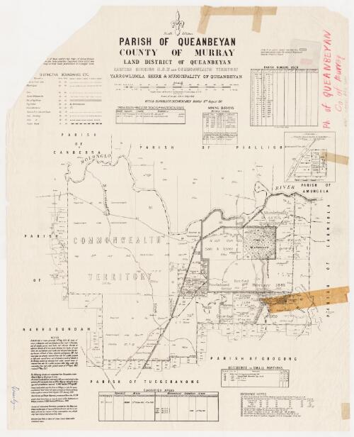 Parish of Queanbeyan, County of Murray [cartographic material] : Land District of Queanbeyan, Eastern Division N.S.W. and Commonwealth Territory, Yarrowlumla Shire & Municipality of Queanbeyan / compiled, drawn and printed at the Department of Lands, Sydney, N.S.W