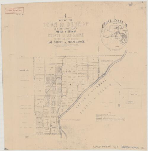 Map of the town of Denman and suburban lands [cartographic material] : Parish of Denman, County of Brisbane, Muswellbrook Shire, Land District of Muswellbrook / compiled, drawn and published at the Department of Lands