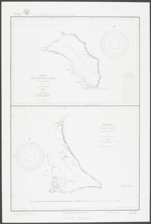 Apiang or Charlotte Island, Kingsmill Group : by the U.S. Ex. Ex., 1841 [cartographic material] ; Tarawa or Cook Island, Kingsmill Group : by the U.S. Ex. Ex. 1841 / Hydrographic Office, U.S. Navy