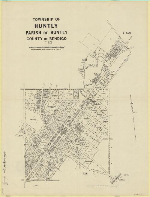 Township of Huntly, Parish of Huntly, County of Bendigo [cartographic material] / photo-lithographed at the Department of Lands and Survey, Melbourne