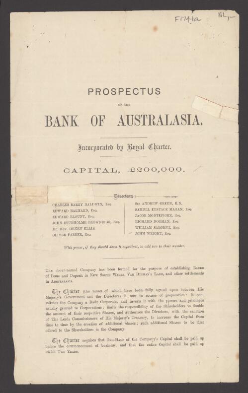 Prospectus of the Bank of Australasia : incorporated by Royal Charter : capital L.200,000