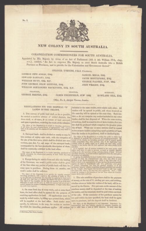 South Australia : regulations for the disposal of land in the colony, for the preliminary sales of colonial land in this country, and for the emigration of labourers
