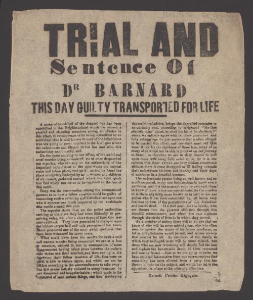 Trial and sentence of Dr Barnard, this day guilty transported for life