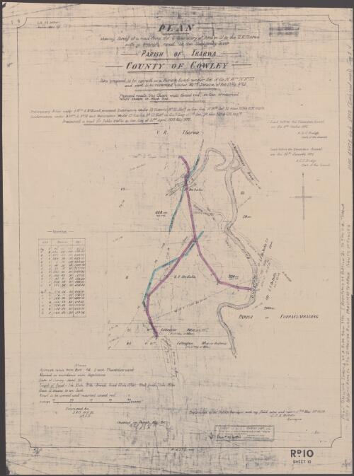 Plan shewing survey of a road from the S. boundary of portion 21 to the V.R. Tharwa with a branch road to the Gudgenby River [cartographic material] : Parish of Tharwa, County of Cowley / transmitted to the District Surveyor with my field notes and report of 7th May no. 92/18, J.D.A. Riddle, surveyor