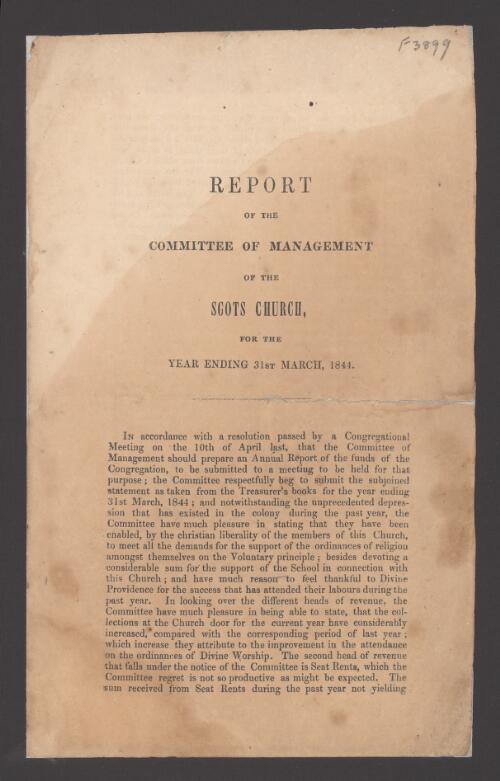 Report of the Committee of Management of the Scots Church, for the year ending 31st March, 1844