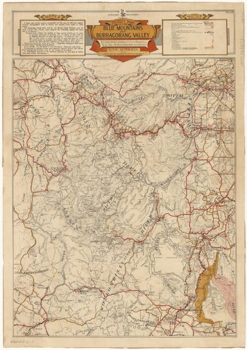Tourist map of the Blue Mountains and Burragorang Valley [cartographic material] : including Jenolan and Wombeyan Caves, Kanangra and Thurat Tops, and The Boyd, Colong and Kowmung Districts of New South Wales, Australia / compiled and drawn at the Dept. of Lands