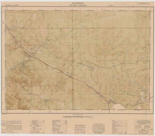 Katherine, Northern Territory [cartographic material] / compilation and drawing, compiled from Trimetrogon Photographs and existing maps by 2/1 Aust Army Topo Svy Coy, Aust Svy Corps and 6 Aust Army Topo Svy Coy (AIF), Aust Svy Coprs ; reproduction by 6 Aust Army Topo Svy Coy (AIF), Aust Svy Corps, Sep '44