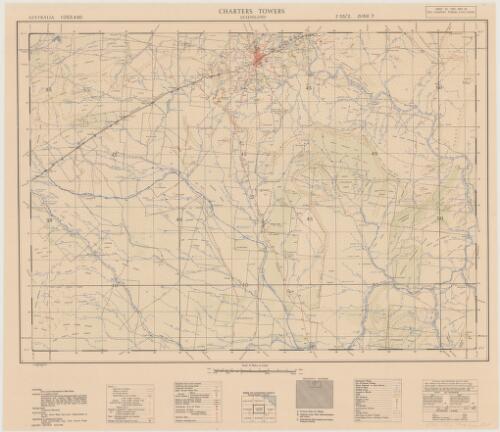 Charters Towers, Queensland [cartographic material] / compiled from the latest Commonwealth and State information and enquiry, State Reconnaissance and Report by the Survey Office, Lands Department Brisbane, under the direction of Aust. Army Survey Service, and is not the result of precise military survey ; drawing and reproduction [by] L.H.Q. Cartographic Coy., Aust. Survey Corps, April 1944