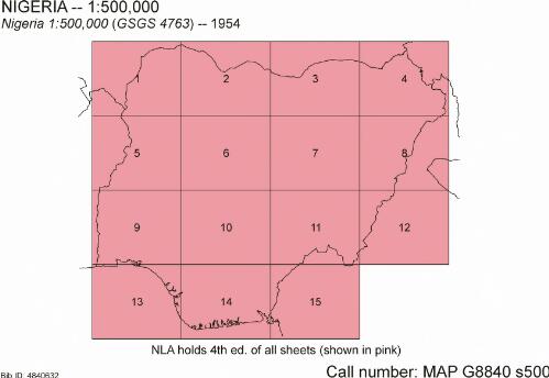 Nigeria 1:500,000 [cartographic material] / compiled, drawn and reproduced by Survey Dept., Lagos, 1953 ; U.T.M. grid added by War Office, 1954